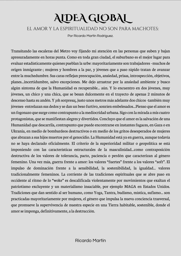 EL AMOR Y LA ESPIRITUALIDAD NO SON PARA MACHOTES