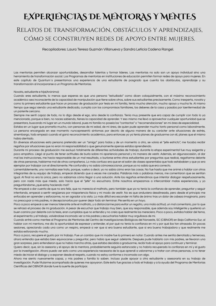 EXPERIENCIAS DE MENTORAS Y MENTES